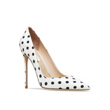 Women's Leather Polka Dot Pointed Toe Heels - White - 1 / 10cm Heel - 45 B - Silk/Leather - image 6