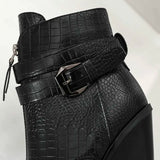 Women's Pointed Toe Zip Up Ankle Boots - Alligator Pattern - Black - 11.5 B - PU Leather - image 12