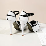 Women's Elegant High Fashion Sandals - Black/White - Stiletto Sandals - 41 B - PU Leather - image 17