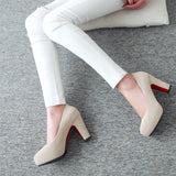 Women's Faux Suede High Chunky Heels - Blue - Chunky Heels - 43 B - PU Flock Leather - image 33