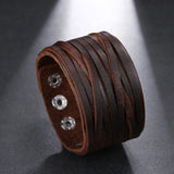 Men's Multi Layer Cosplay Wrist Band - Brown - Wide Wristband - Medium - Genuine Leather - image 3