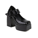Women's Stone Pattern High-Heel Platform - Red - Chunky Platforms - 43 B - PU Leather - image 27