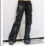 Women's Men's Y2k Punk Rivet Chain Pants - Black - Punk Pants - 37 - Polyester - image 8