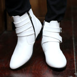 Men's Buckle Strap Block Heel Dress Boots - Black - Dress Boot - 12 B - PU Leather - image 26