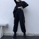 Women's Retro Streetwear Cargo Pants - Black - 1 / Cargo Pants - 5XL - Polyester - image 13