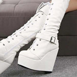 Women's High Luxury Gothic Platform Boots - Black - 1 / Lace Up - 10 B - PU Leather - image 2
