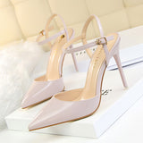 Women's Shiny Patent High Heel Slingback - Blue - Strappy Stilettos - 9 B - PU Leather - image 7