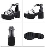 Women's Gothic Rivet Ring Platform Sandal - Black - Gothic Sandals - 35 B - PU Leather - image 40