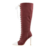 Women's Lace Up Canvas Stiletto Boots - Black - P90938C - 15 B - Canvas - image 14