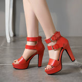 Women's High Strappy Platform Sandals - Red - Platform Sandals - 50 B - PU Leather - image 12
