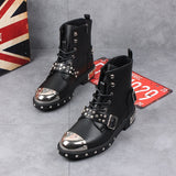 Men's Leather Gothic Rivet Ankle Boots - Black - Biker Ankle Boot - 44 B - Genuine Leather - image 10