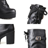 Women's High Luxury Gothic Platform Boots - Black - 1 / Lace Up - 10 B - PU Leather - image 43