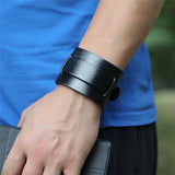 Men's Wide Leather Punk Wristbands - Black - 84029 - Medium - Genuine Leather - image 2