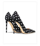 Women's Leather Polka Dot Pointed Toe Heels - White - 1 / 10cm Heel - 45 B - Silk/Leather - image 23