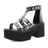 Women's Gothic Rivet Ring Platform Sandal - Black - Gothic Sandals - 35 B - PU Leather - image 10