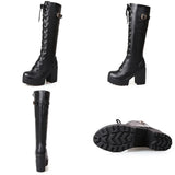 Women's High Luxury Gothic Platform Boots - Black - 1 / Lace Up - 10 B - PU Leather - image 41