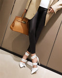 Women's Punk Buckle Strap Rivet Stilettos - White - Punk Rivet Stilettos - 4 B - PU Leather - image 5
