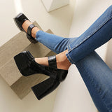 Women's Stone Pattern High-Heel Platform - Red - Chunky Platforms - 43 B - PU Leather - image 20