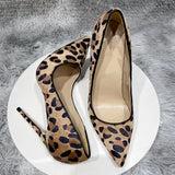 Women's Leopard Print High Heel Stilettos - Beige - 1 / 12cm Heel - 43 B - PU Suede Leather - image 12