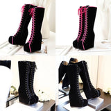 Women's High Luxury Gothic Platform Boots - Black - 1 / Lace Up - 10 B - PU Leather - image 22