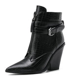 Women's Pointed Toe Zip Up Ankle Boots - Alligator Pattern - Black - 11.5 B - PU Leather - image 2