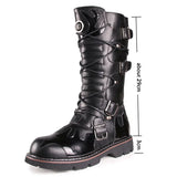 Men's Knee-High Combat Motorcycle Boots - Black - 3903 / Biker Boots - 38 B - PU Leather - image 17