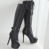 Women's Knee-High Chic High Stiletto Boot - Beige - 1 - Super High Boots - 45 B - PU Leather - image 42