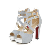 Women's Gold Glitter Platform Sandals - Gold - 11.5cm / Sandals - 43 B - PU Leather - image 6