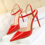 Women's Shiny Patent High Heel Slingback - Blue - Strappy Stilettos - 9 B - PU Leather - image 2