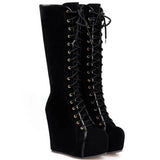 Women's High Luxury Gothic Platform Boots - Black - 1 / Lace Up - 10 B - PU Leather - image 16