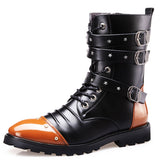 Men's Punk Rivet Buckle Motorcycle Boots - Black - Rivet Boot - 45 B - PU Leather - image 9