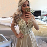 Women's Chiffon Beaded Prom Dress - Champagne - Prom Dress - 28W - Chiffon Lace - image 3