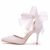 Women's Chiffon Bow Silk Bridal Stilettos - White - 9cm Heel / Sandals - 43 B - Satin - image 13
