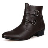 Men's Buckle Strap Block Heel Dress Boots - Black - Dress Boot - 12 B - PU Leather - image 30