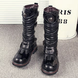 Men's Knee-High Combat Motorcycle Boots - Black - 3903 / Biker Boots - 38 B - PU Leather - image 4