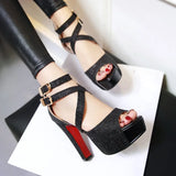 Women's Gold Glitter Platform Sandals - Gold - 11.5cm / Sandals - 43 B - PU Leather - image 14