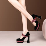 Women's Leather Mary Jane Dress Heels - Black - Platform Pumps - 8 B - Genuine Leather - image 4
