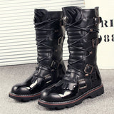Men's Knee-High Combat Motorcycle Boots - Black - 3903 / Biker Boots - 38 B - PU Leather - image 3