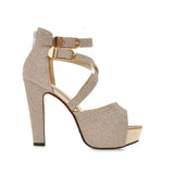 Women's Gold Glitter Platform Sandals - Gold - 11.5cm / Sandals - 43 B - PU Leather - image 27