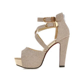 Women's Gold Glitter Platform Sandals - Gold - 11.5cm / Sandals - 43 B - PU Leather - image 33