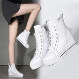 Women's Canvas High Rise Ankle Sneaker - White - Lace Up - 7 B - Canvas - image 14