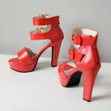 Women's High Strappy Platform Sandals - Red - Platform Sandals - 50 B - PU Leather - image 13
