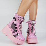 Funki Buys | Boots | Women's Goth Lace Up Platform Wedges