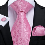 Men's 3 Pcs Silk Pink Wedding Tie Set - Pink - MJ-7271 - Medium - Silk - image 22