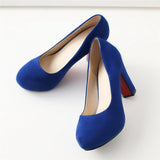 Women's Faux Suede High Chunky Heels - Blue - Chunky Heels - 43 B - PU Flock Leather - image 13