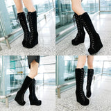 Women's High Luxury Gothic Platform Boots - Black - 1 / Lace Up - 10 B - PU Leather - image 15