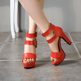 Women's High Strappy Platform Sandals - Red - Platform Sandals - 50 B - PU Leather - image 16