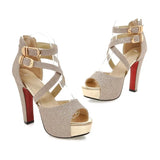 Women's Gold Glitter Platform Sandals - Gold - 11.5cm / Sandals - 43 B - PU Leather - image 34