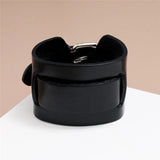 Men's Wide Leather Punk Wristbands - Black - 84029 - Medium - Genuine Leather - image 4
