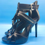 Women's Buckle Strap Zip Stiletto Sandals - Black - Gladiator Sandals - 46 B - PU Patent Leather - image 7